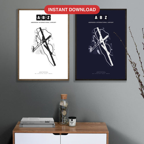 ABZ Aberdeen International Airport map - Classic and Dark styles, instant download, square lead