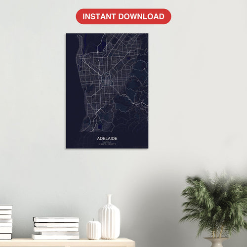 Adelaide map digital download — Dark style, instant download