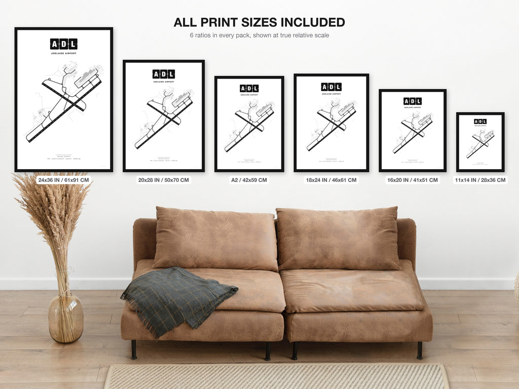 ADL Adelaide Airport map - all print sizes included, Classic