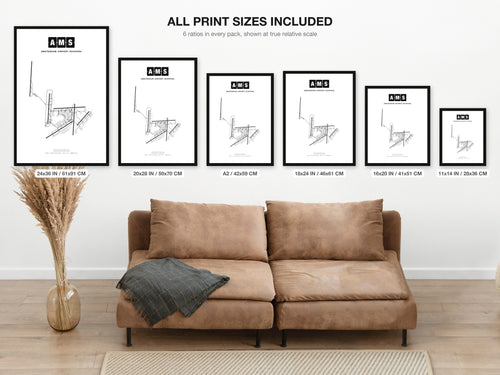 AMS Amsterdam Airport Schiphol map - all print sizes included, Classic
