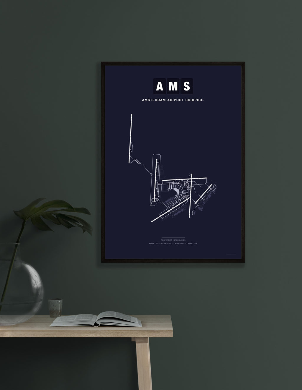 AMS Amsterdam Airport Schiphol map - Dark style