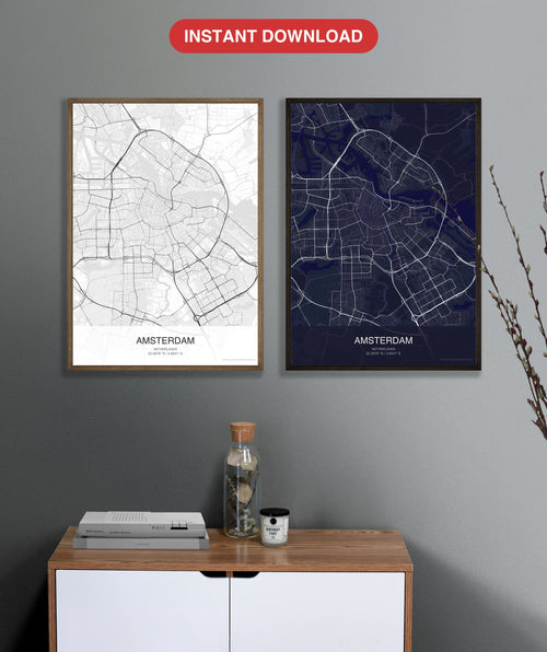 Amsterdam map digital download - Classic and Dark styles, instant download