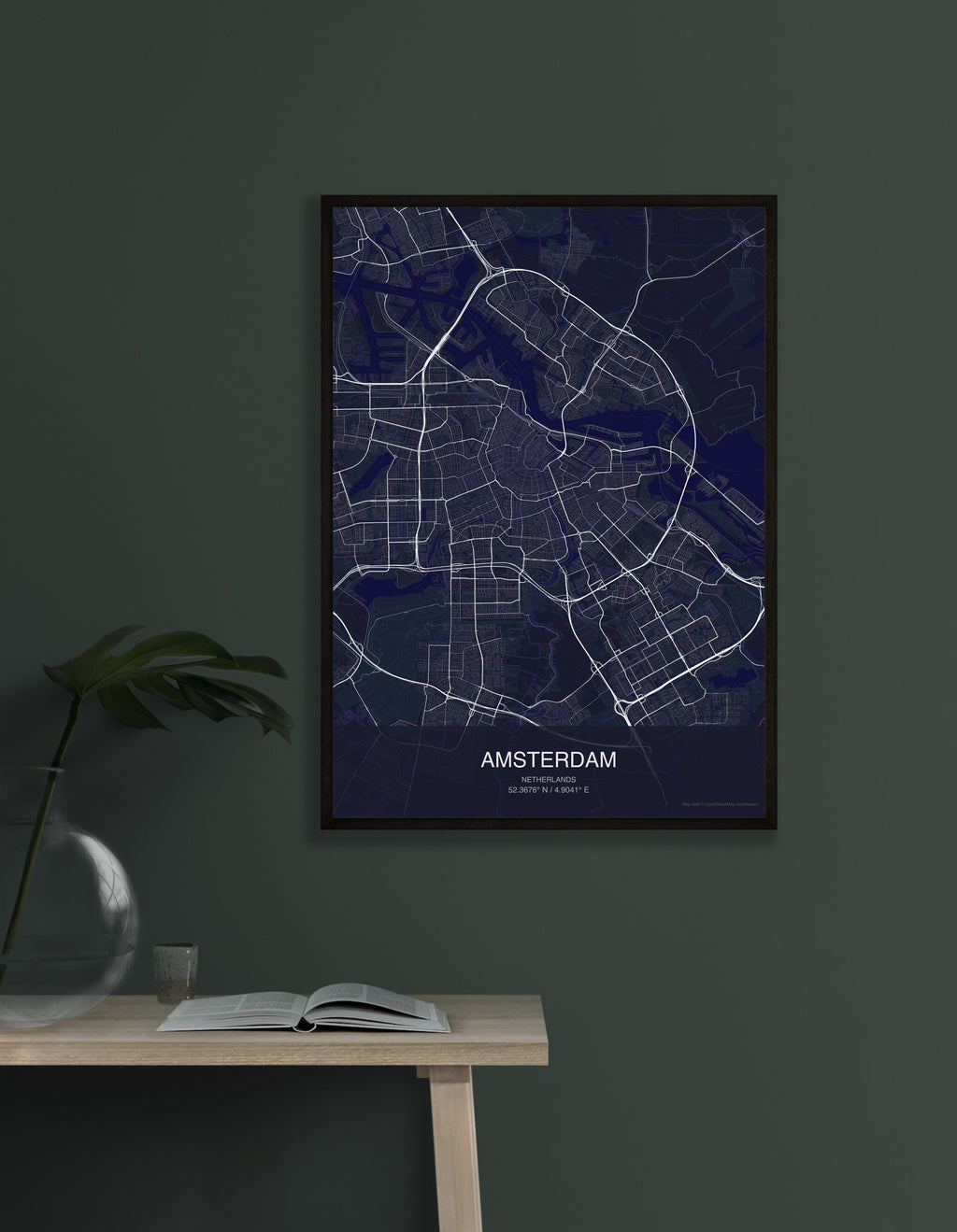 Amsterdam map digital download - Dark style