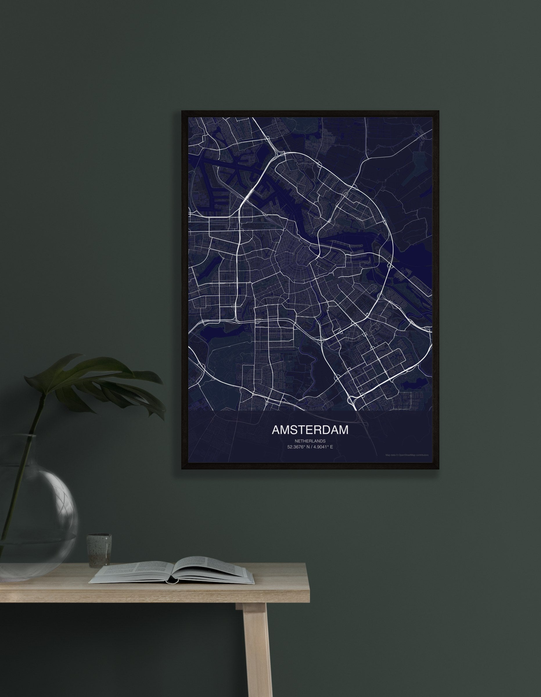 Amsterdam map digital download - Dark style
