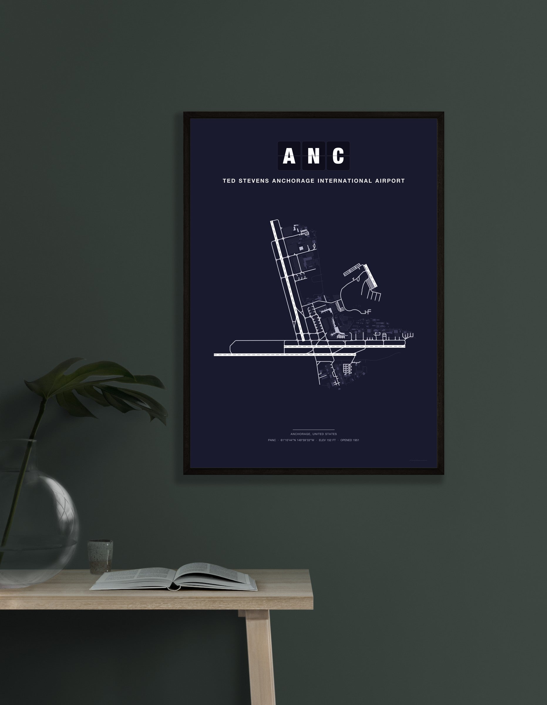 ANC Ted Stevens Anchorage International Airport map - Dark style