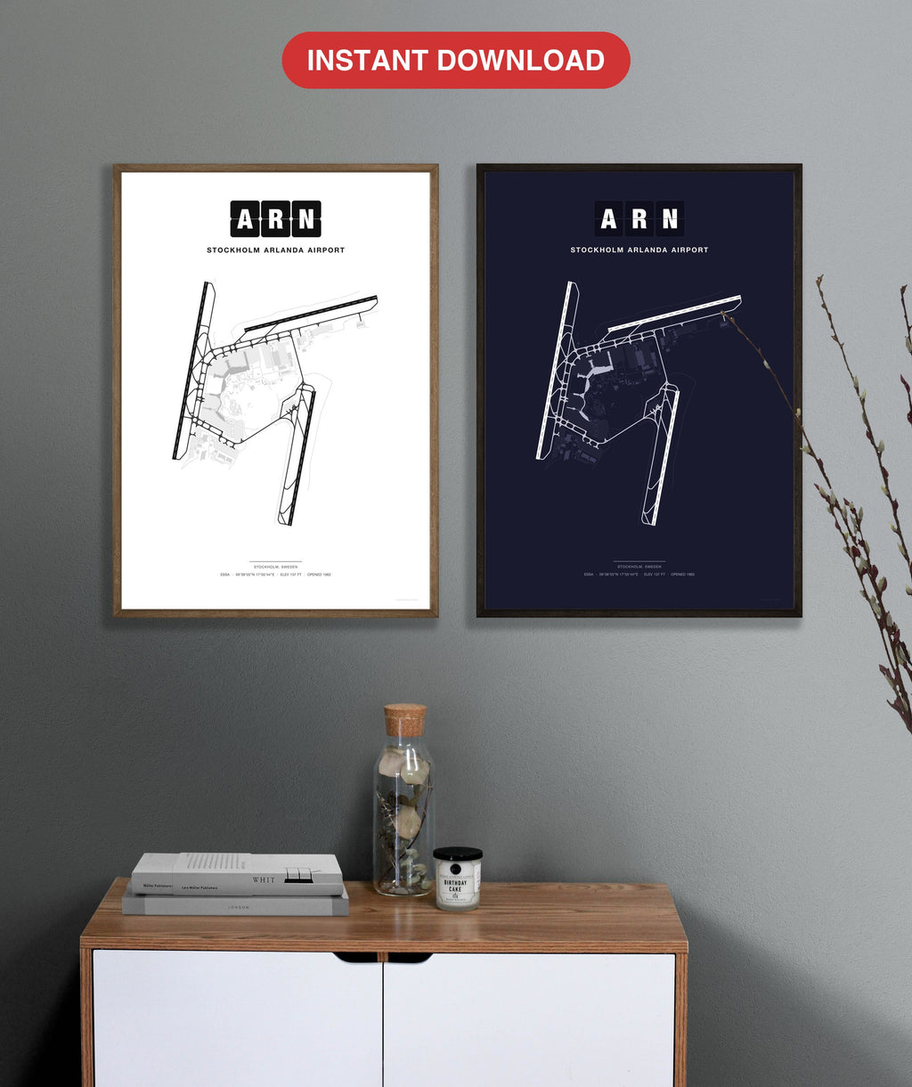 ARN Stockholm Arlanda Airport map - Classic and Dark styles, instant download