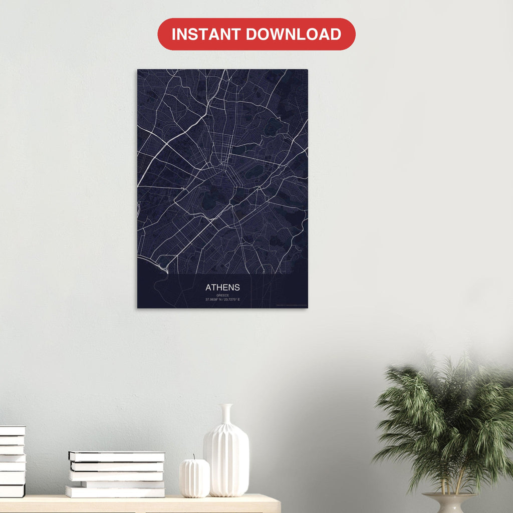 Athens map digital download — Dark style, instant download