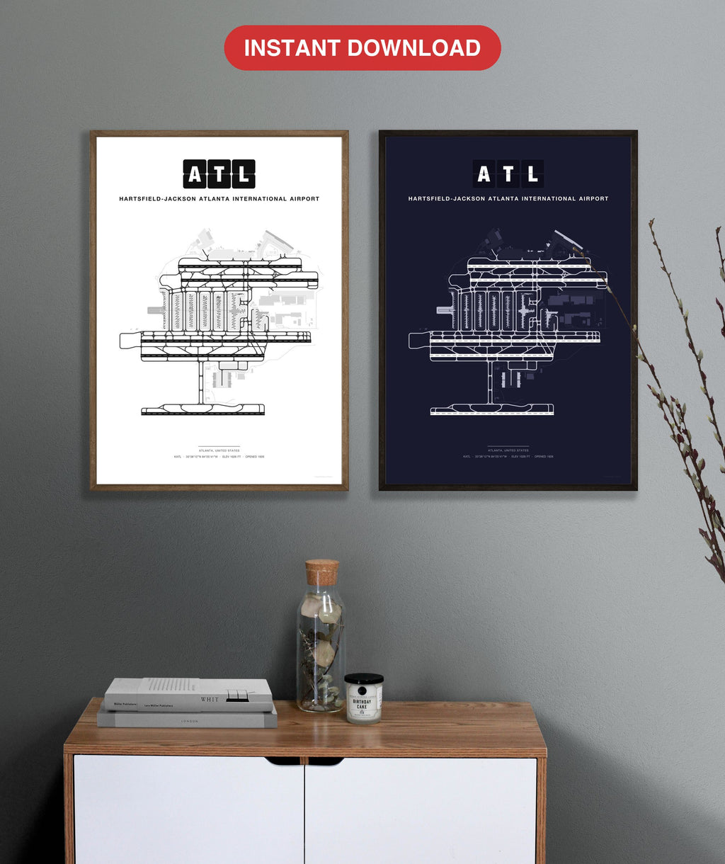 ATL Hartsfield-Jackson Atlanta International Airport map - Classic and Dark styles, instant download