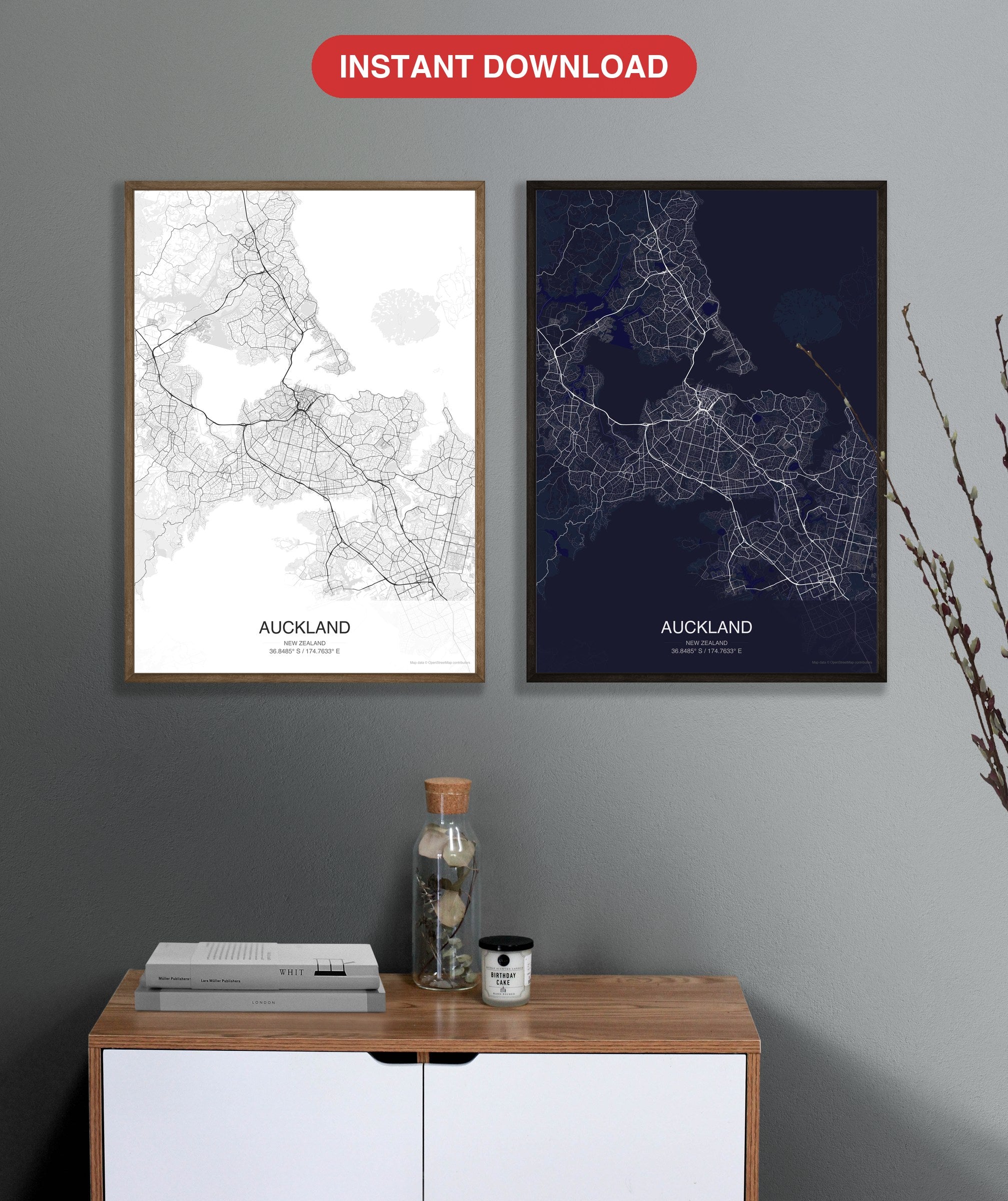 Auckland map digital download - Classic and Dark styles, instant download