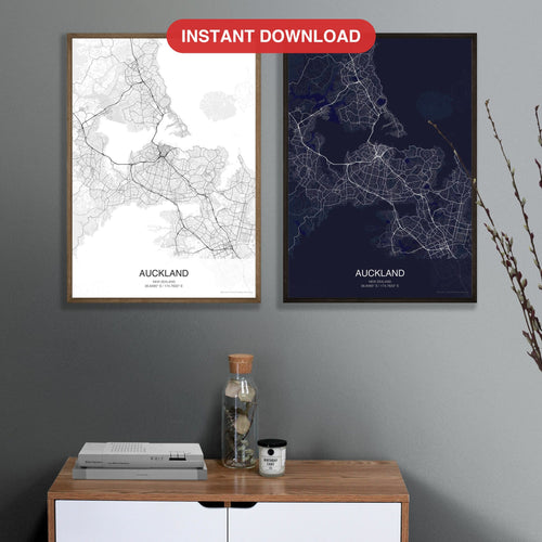 Auckland map digital download - Classic and Dark styles, instant download, square lead