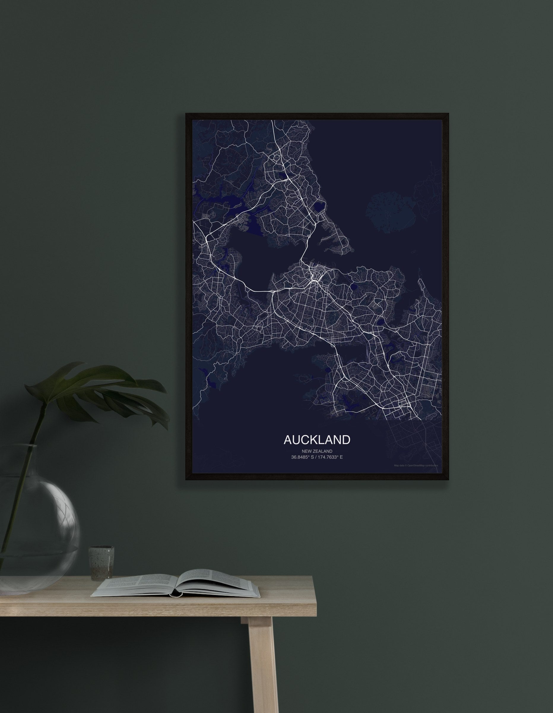 Auckland map digital download - Dark style