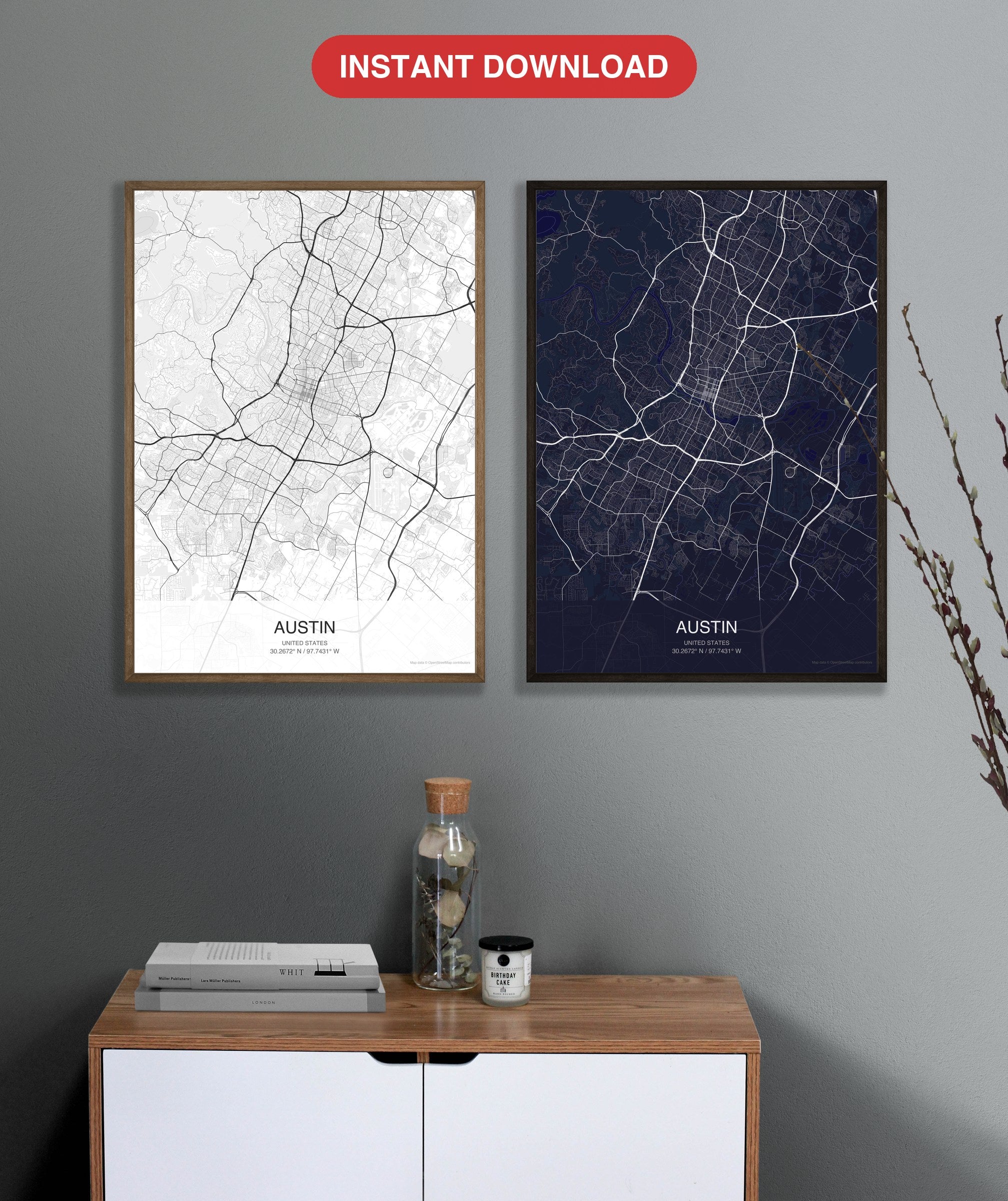 Austin map digital download - Classic and Dark styles, instant download