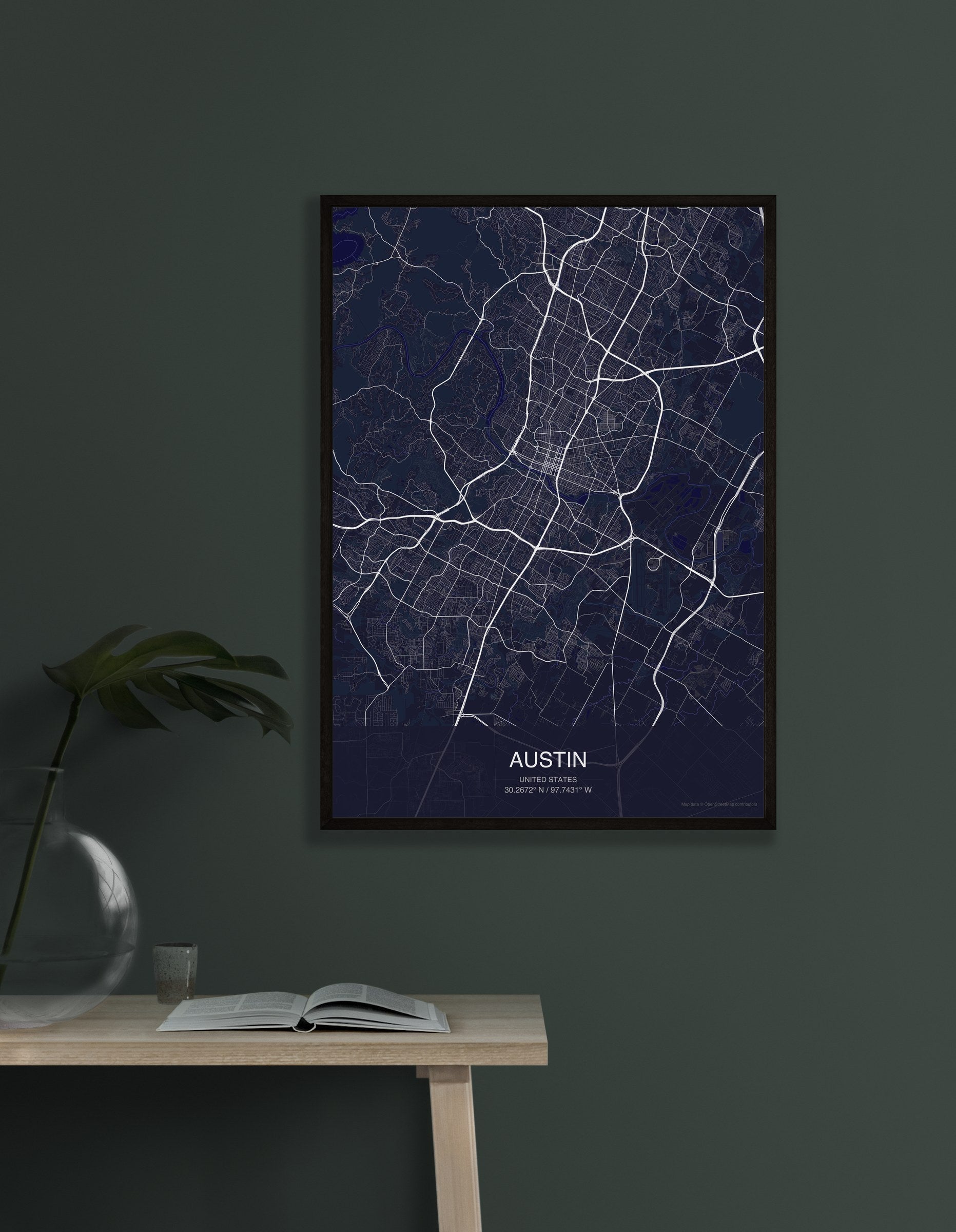Austin map digital download - Dark style