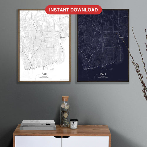 Bali map digital download - Classic and Dark styles, instant download, square lead