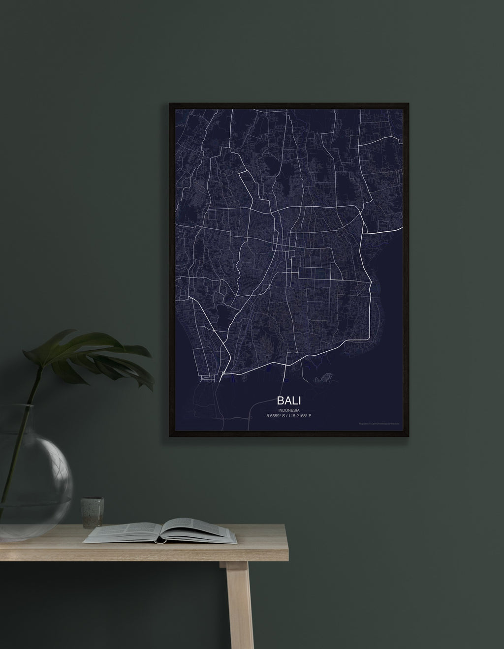 Bali map digital download - Dark style