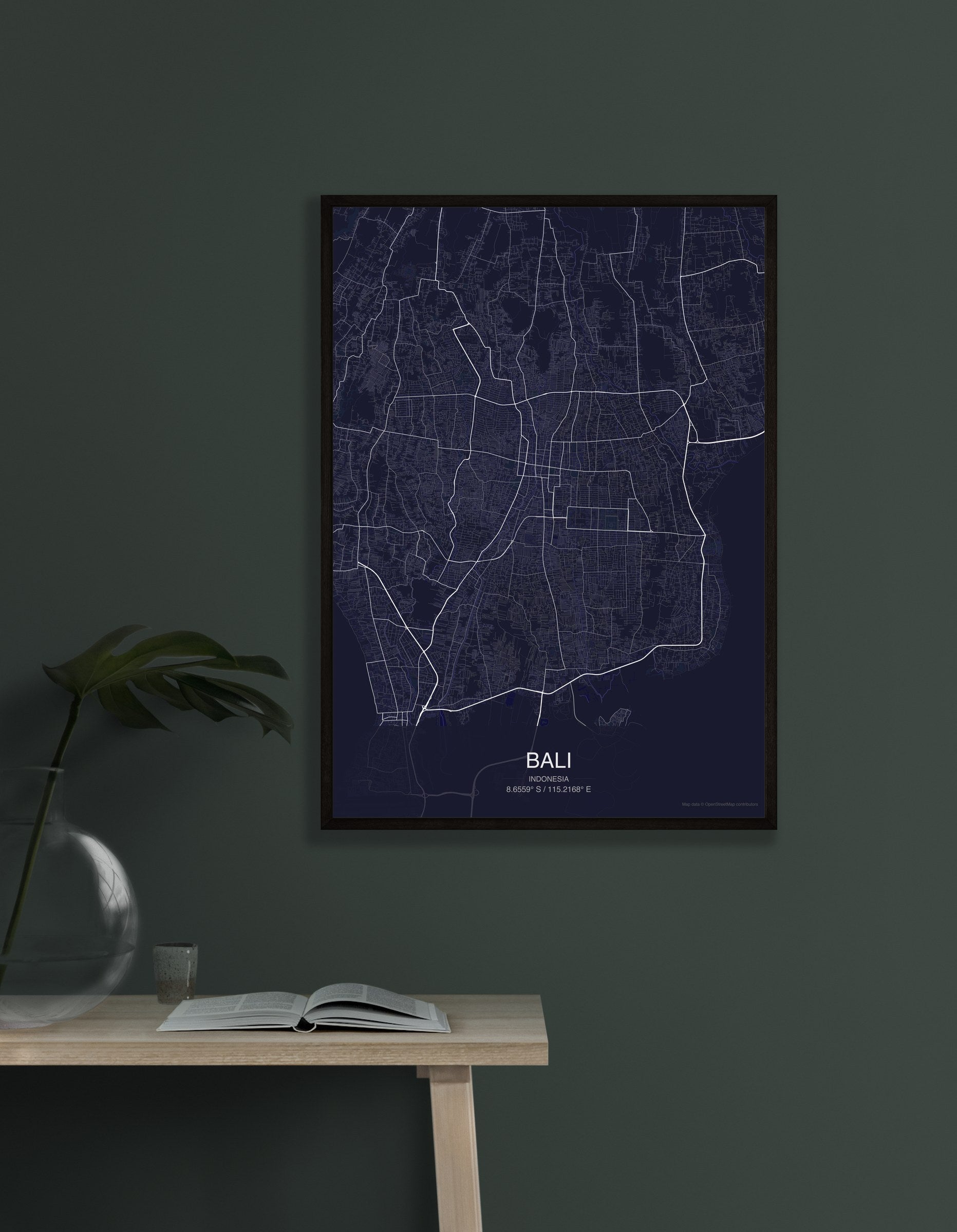 Bali map digital download - Dark style