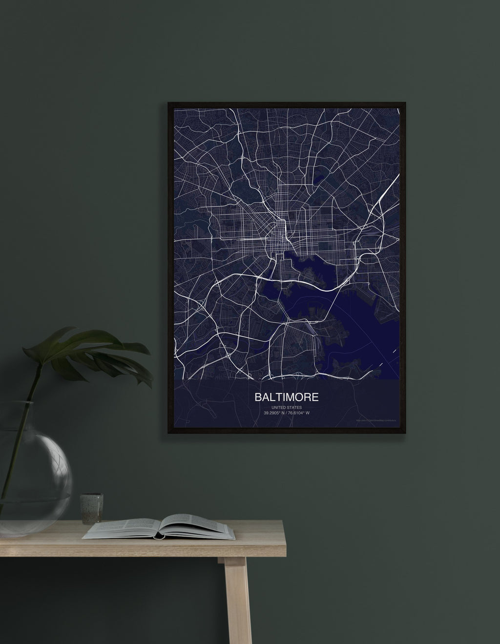 Baltimore map digital download - Dark style