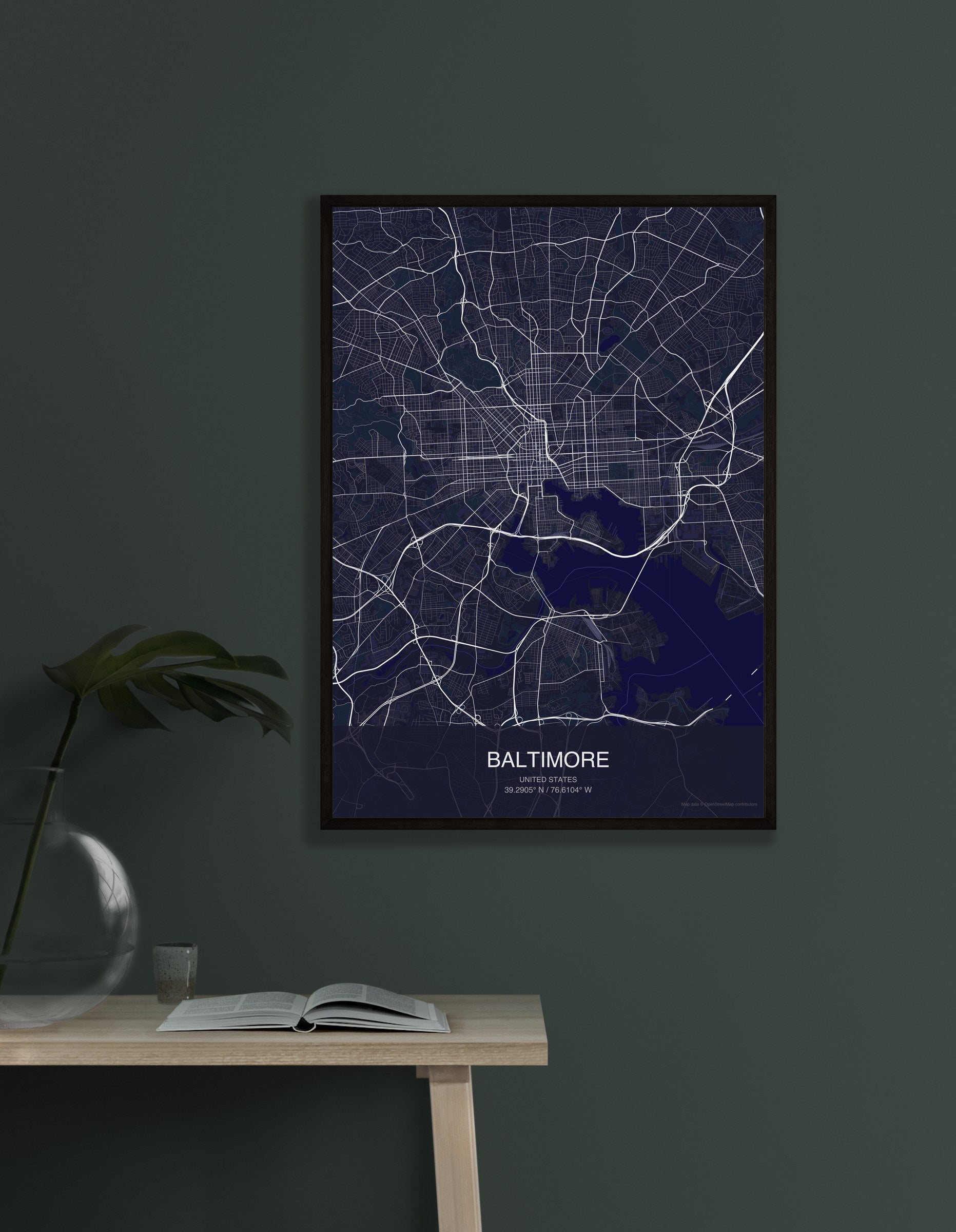 Baltimore map digital download - Dark style