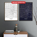 Bangkok map digital download - Classic and Dark styles, instant download, square lead
