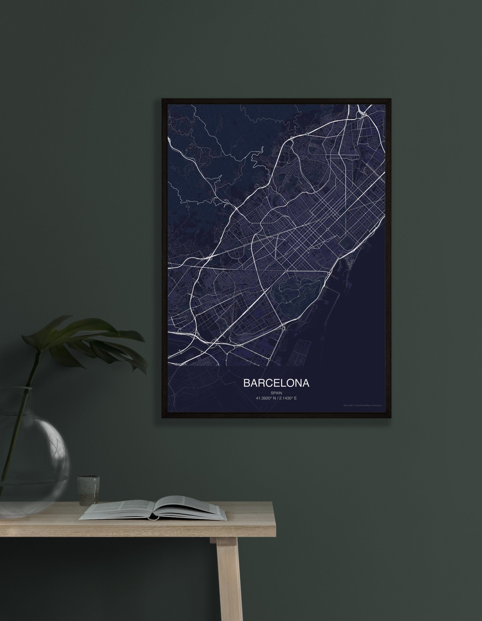 Barcelona map digital download - Dark style