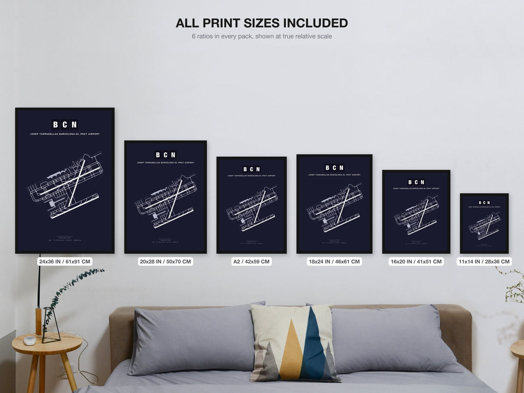 BCN Josep Tarradellas Barcelona–El Prat Airport map - all print sizes included, Dark