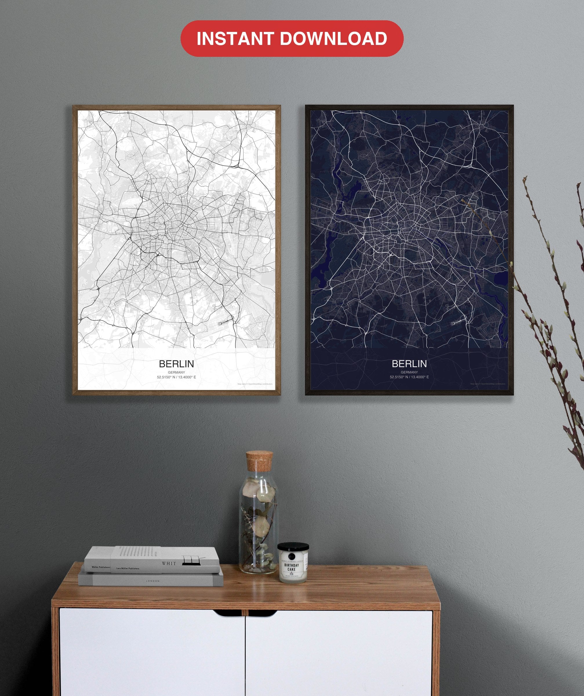 Berlin map digital download - Classic and Dark styles, instant download