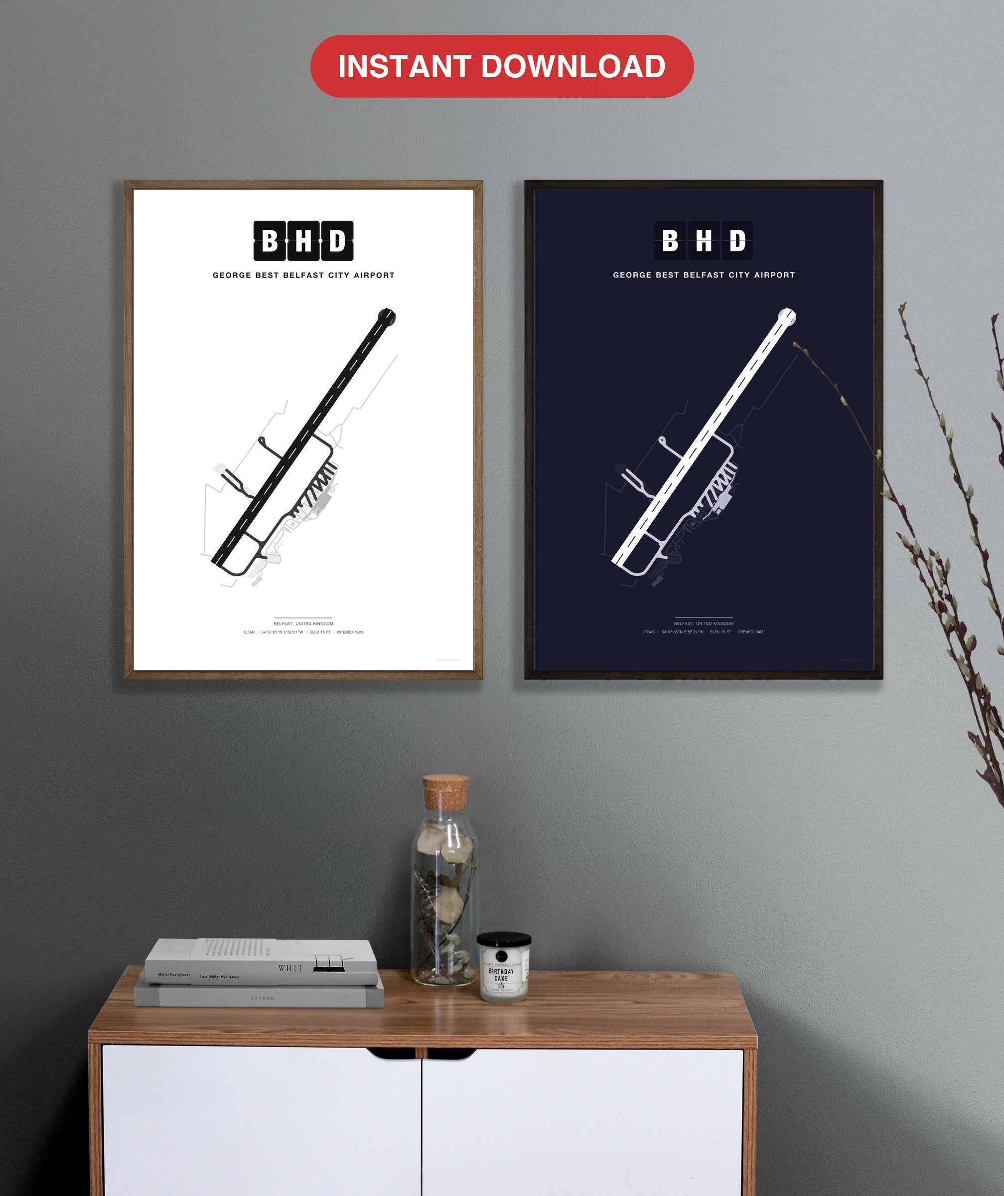BHD George Best Belfast City Airport map - Classic and Dark styles, instant download