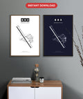 BHX Birmingham Airport map - Classic and Dark styles, instant download