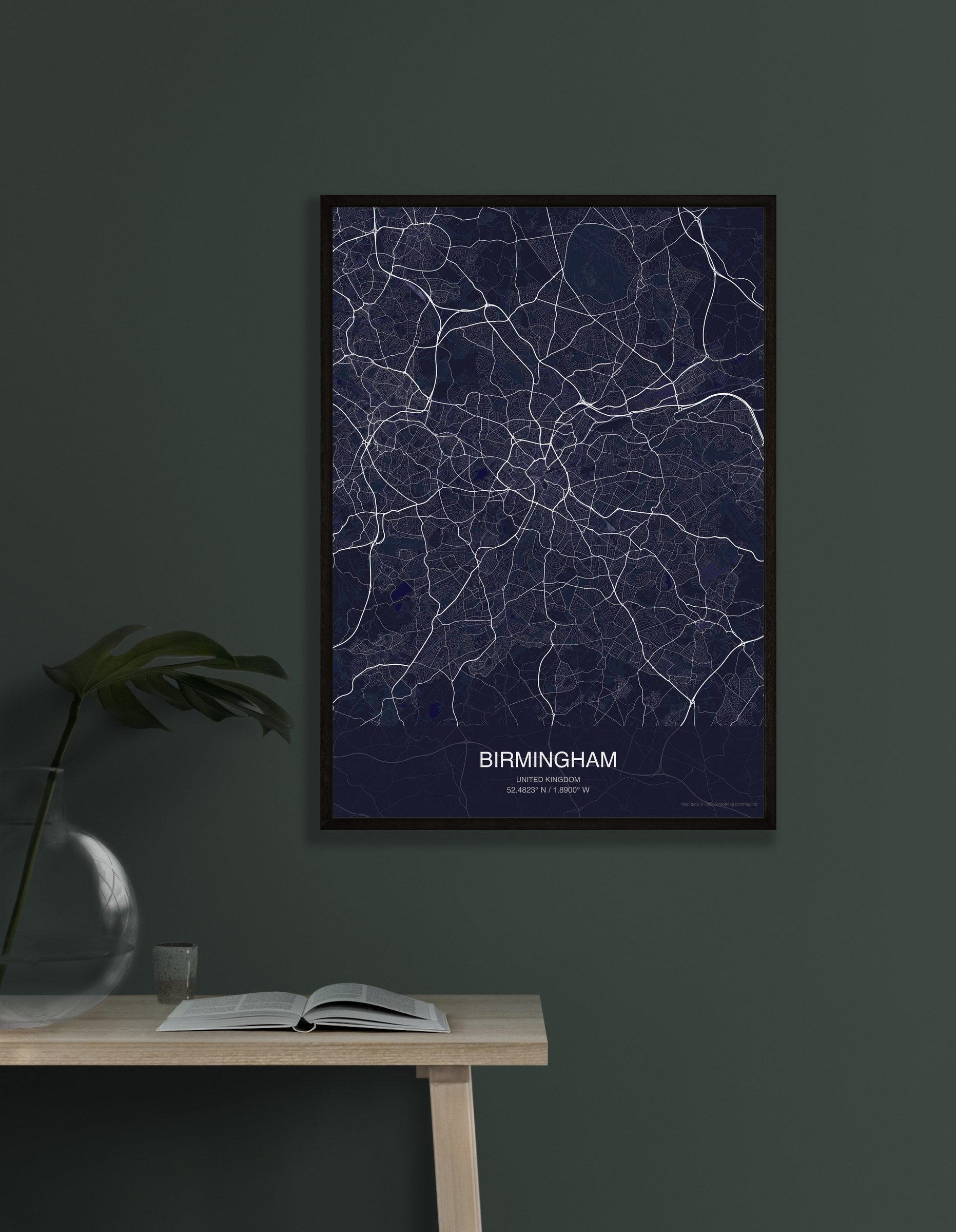 Birmingham map digital download - Dark style