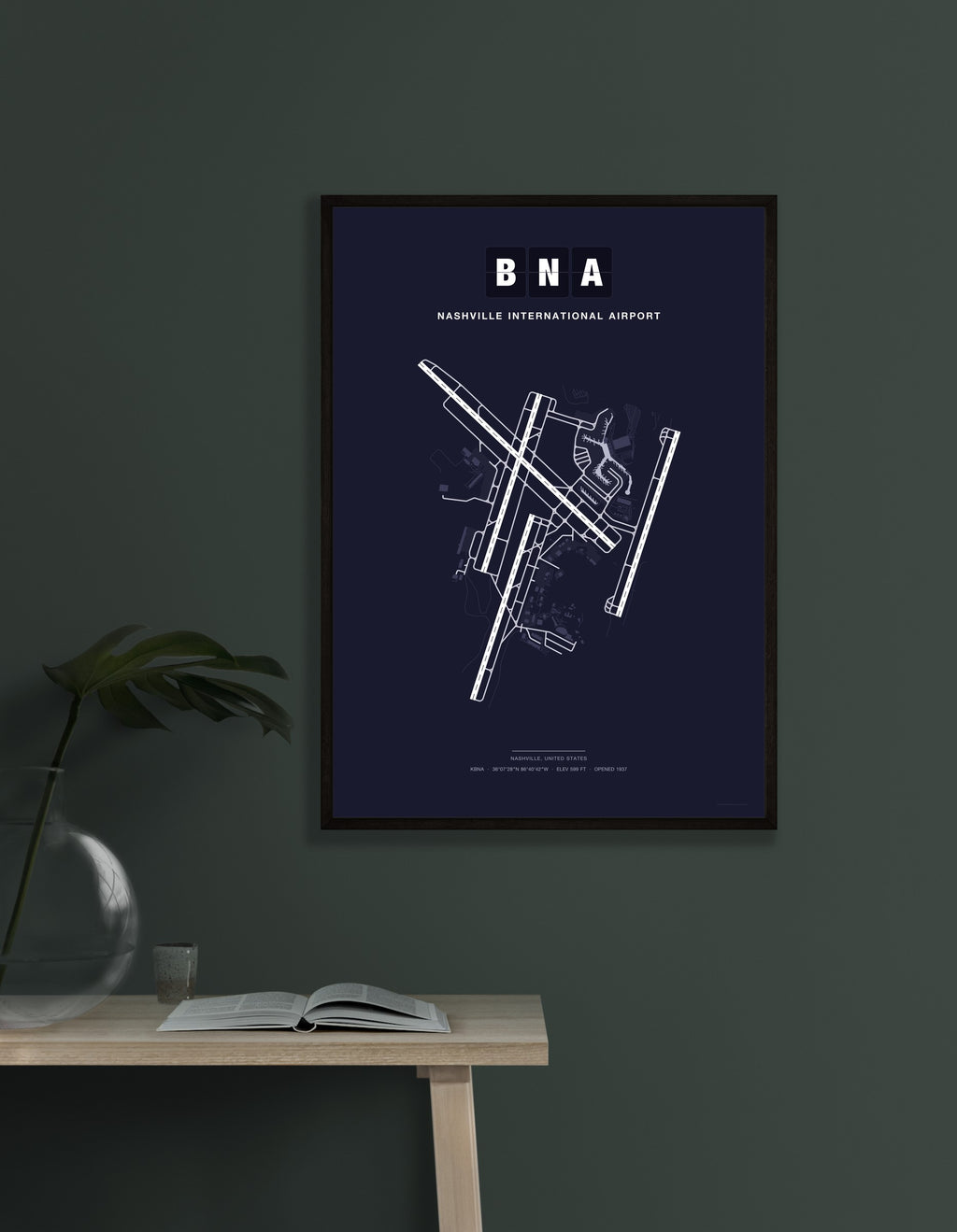 BNA Nashville International Airport map - Dark style