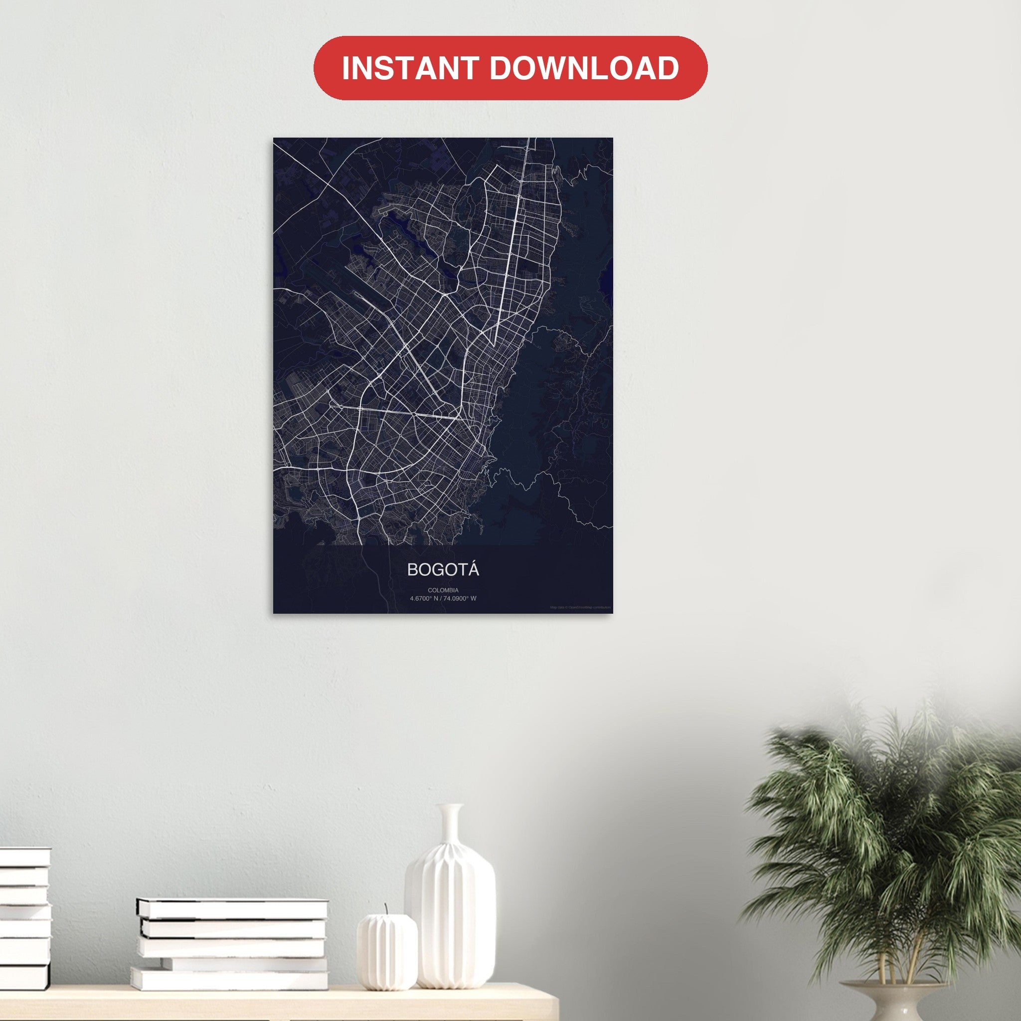 Bogotá map digital download — Dark style, instant download