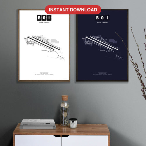 BOI Boise Airport map - Classic and Dark styles, instant download, square lead