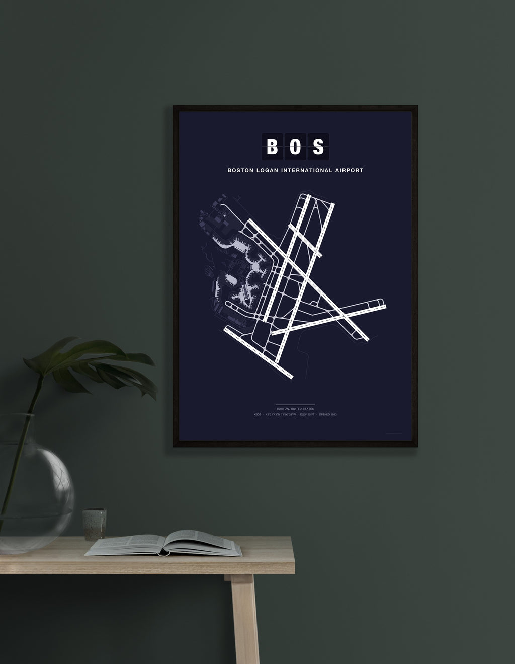 BOS Boston Logan International Airport map - Dark style