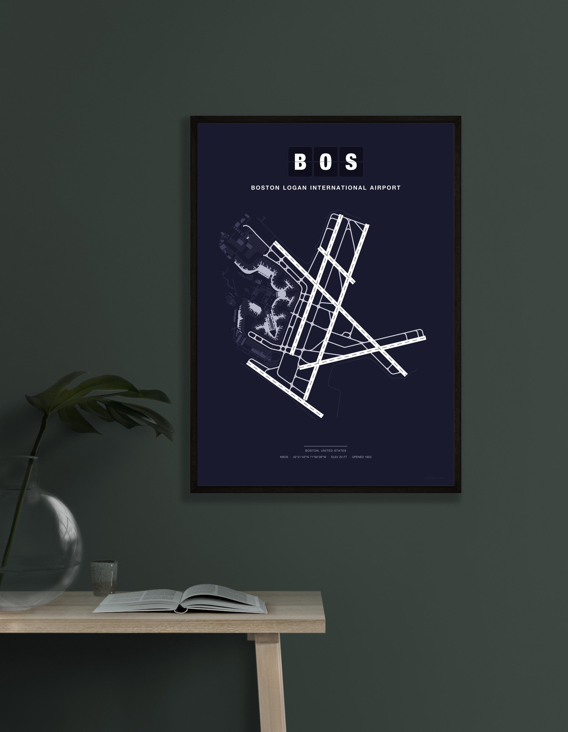BOS Boston Logan International Airport map - Dark style