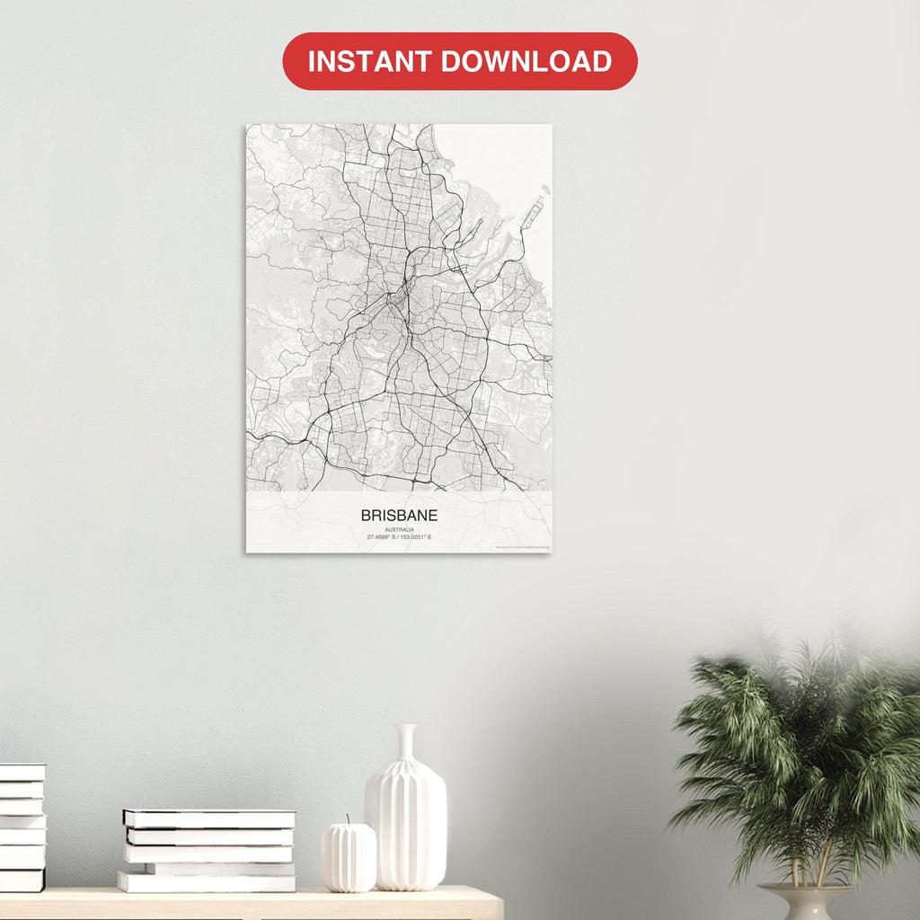 Brisbane map digital download — Classic style, instant download
