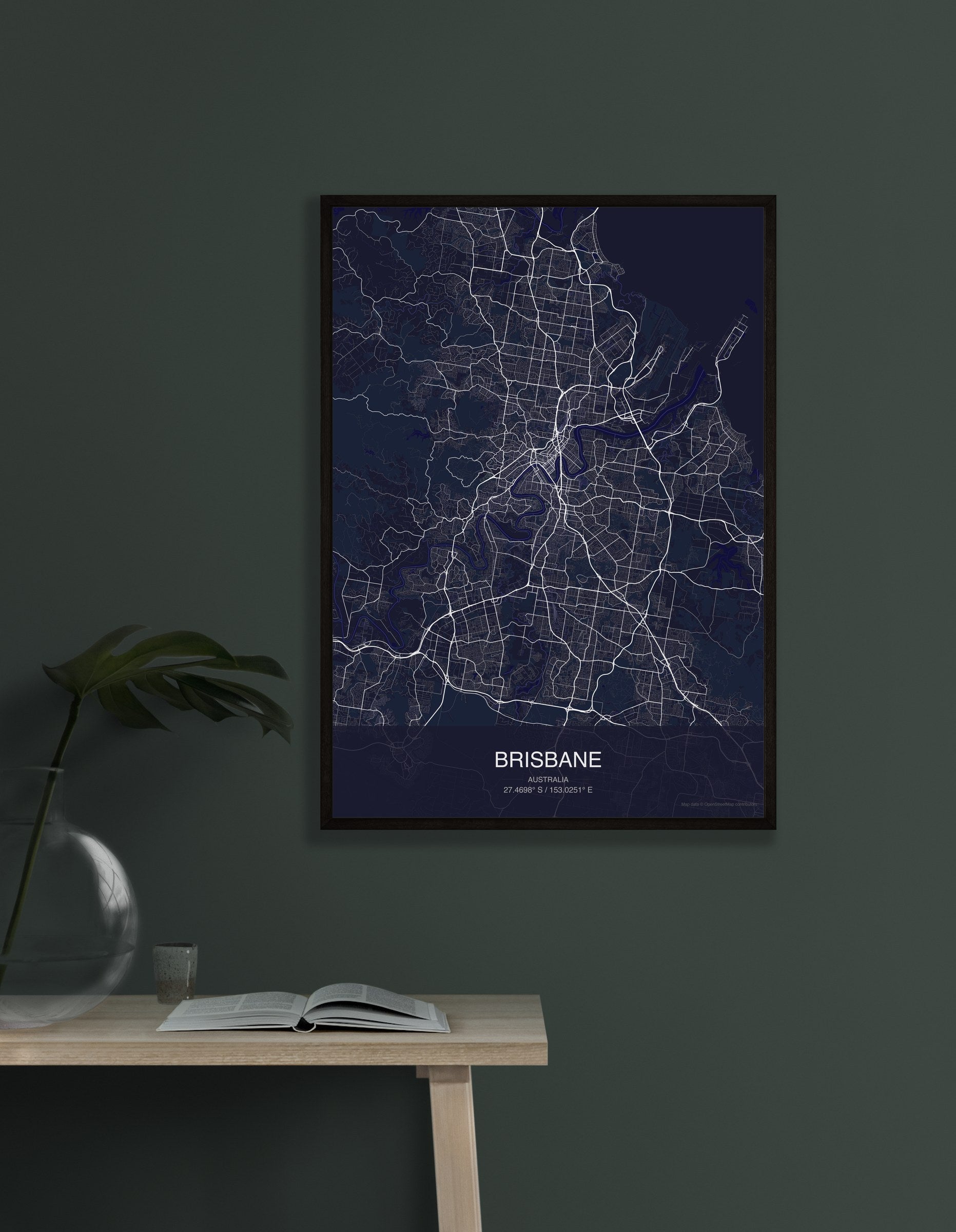 Brisbane map digital download - Dark style