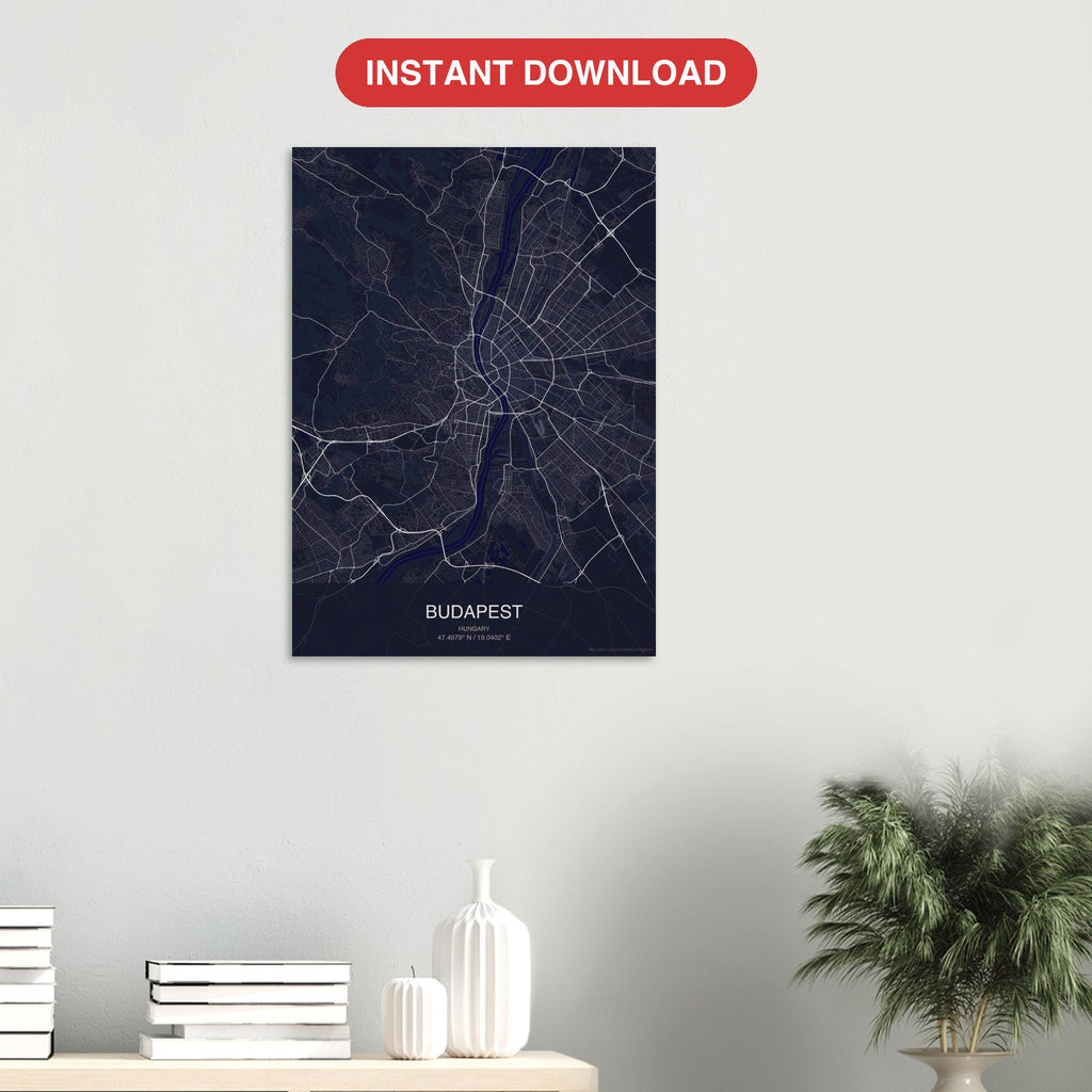 Budapest map digital download — Dark style, instant download