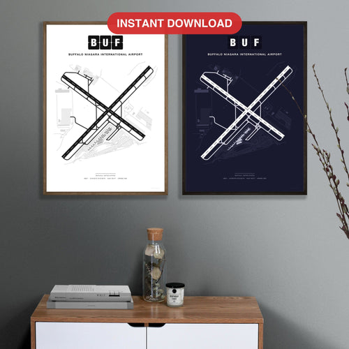 BUF Buffalo Niagara International Airport map - Classic and Dark styles, instant download, square lead