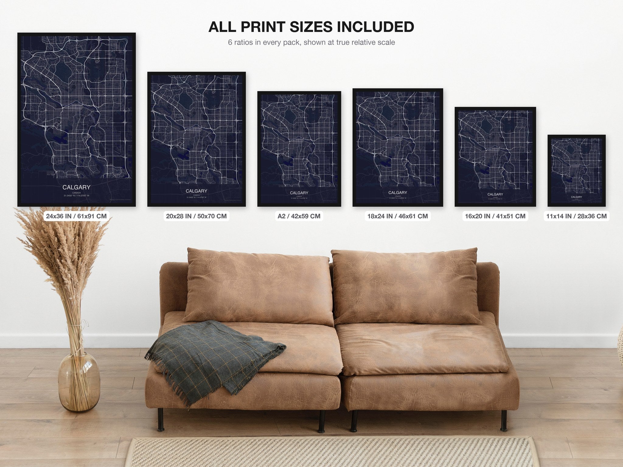 Calgary map digital download - all print sizes included, Dark