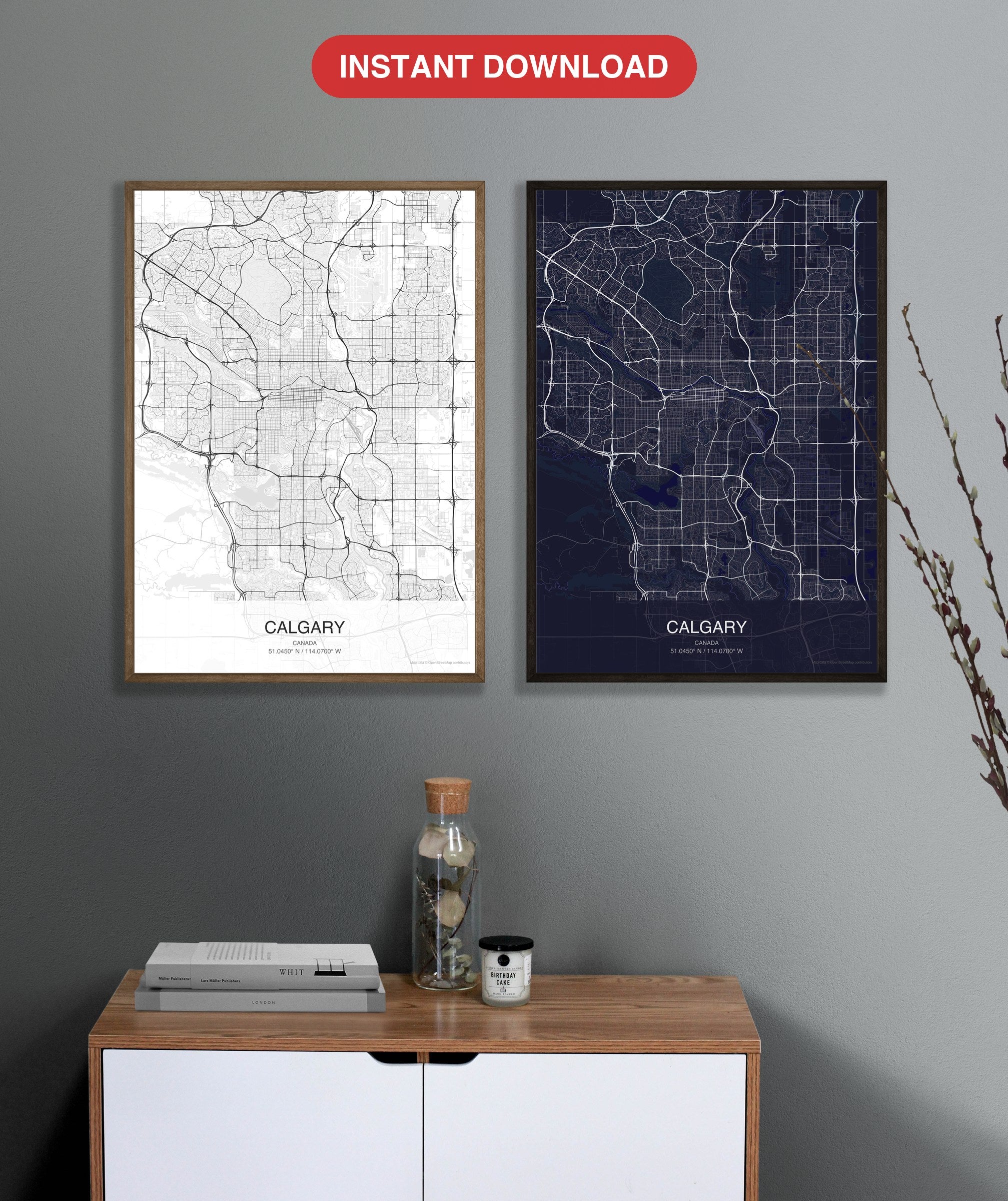 Calgary map digital download - Classic and Dark styles, instant download