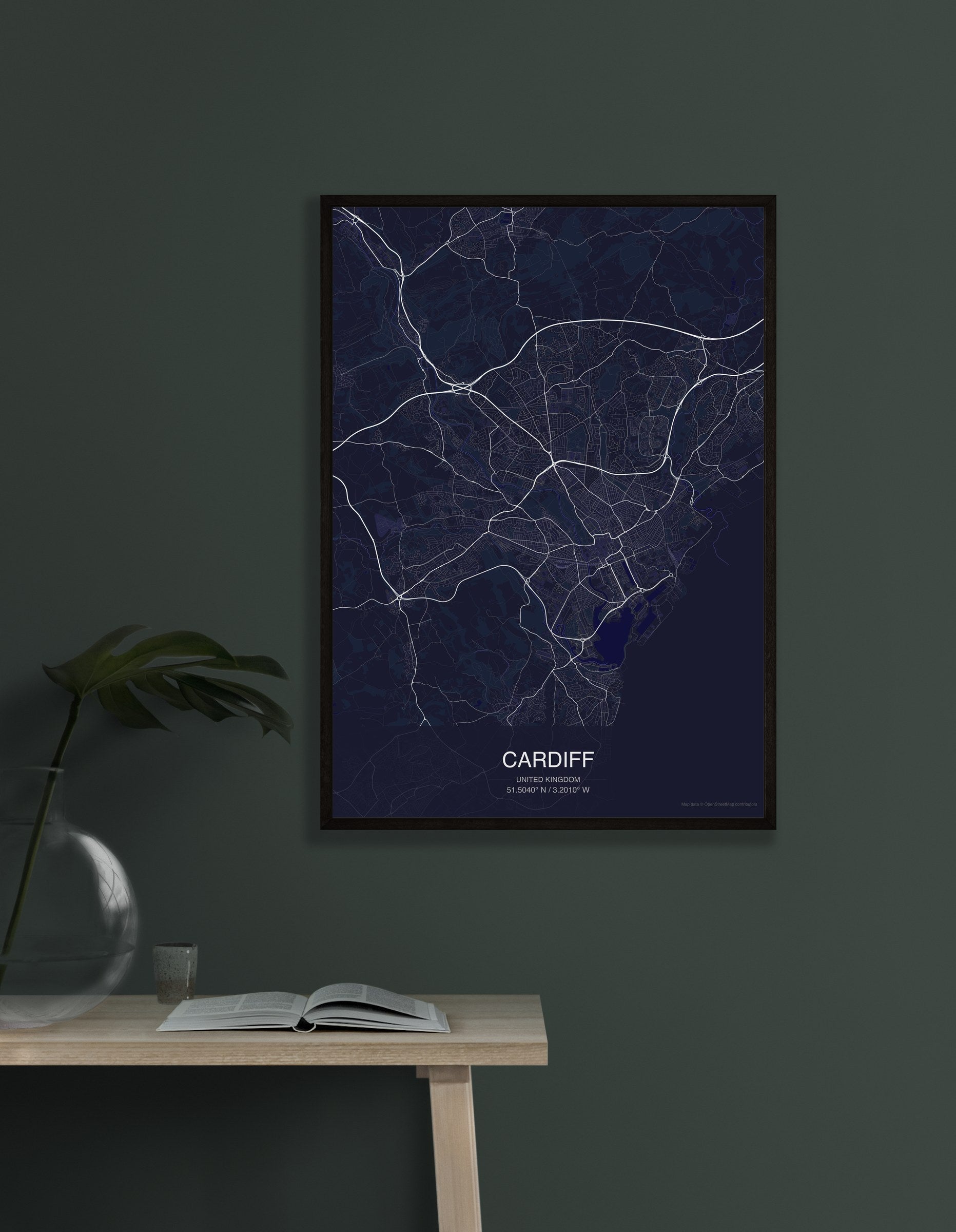 Cardiff map digital download - Dark style