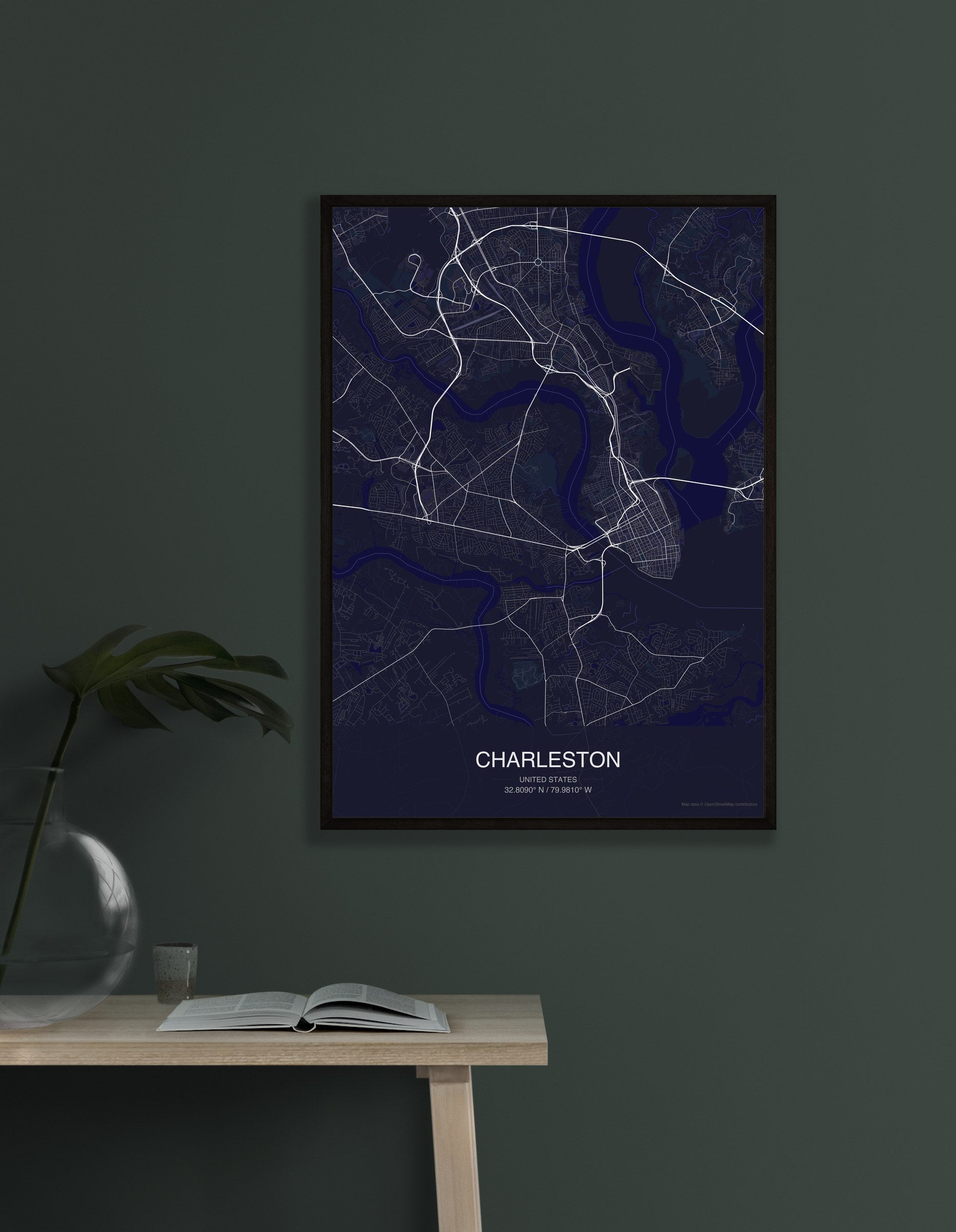 Charleston map digital download - Dark style