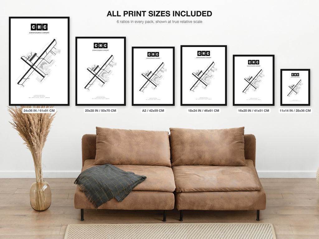 CHC Christchurch Airport map - all print sizes included, Classic