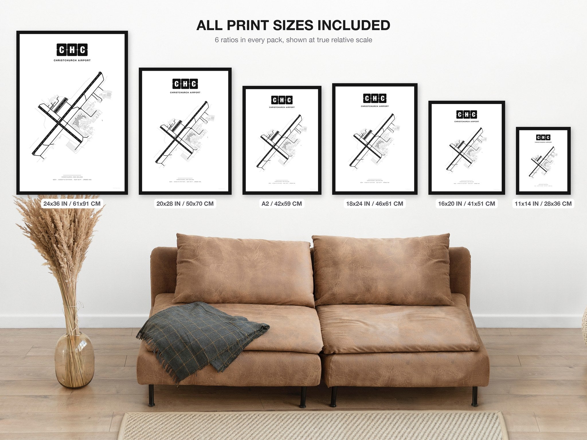 CHC Christchurch Airport map - all print sizes included, Classic