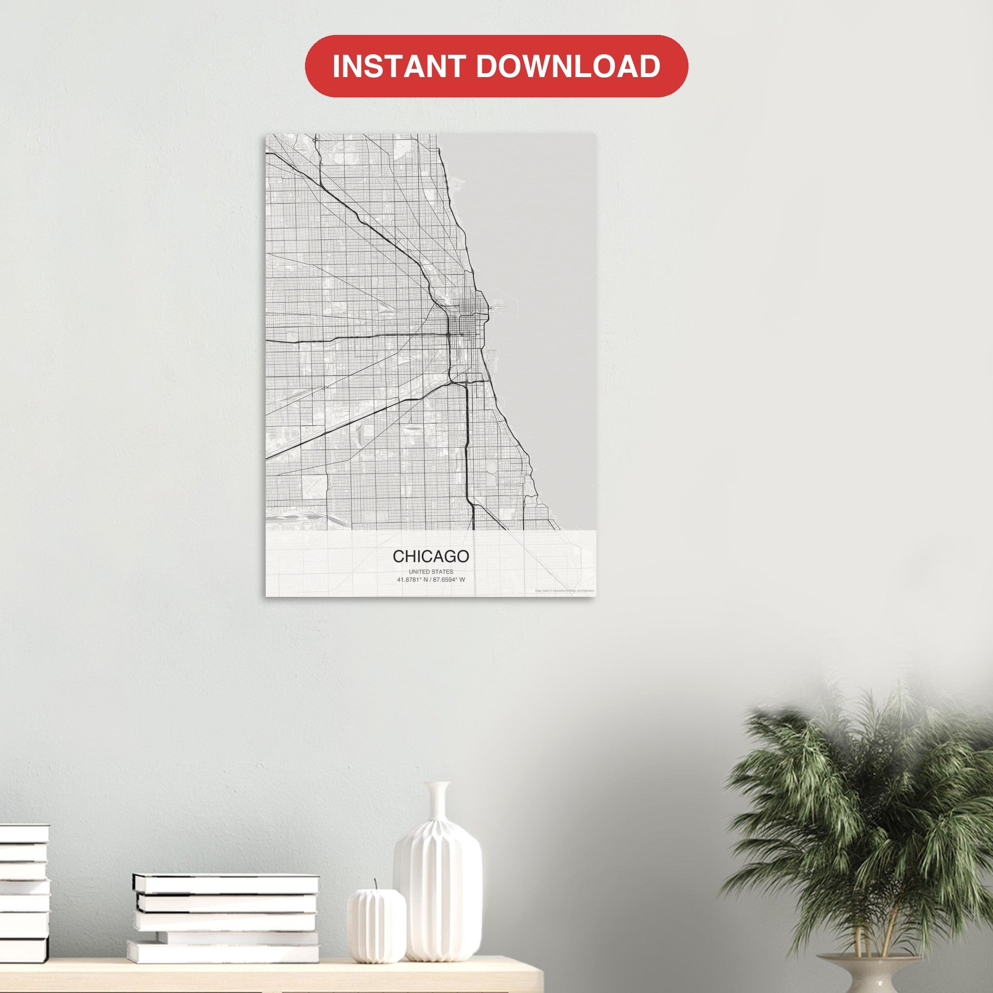 Chicago map digital download — Classic style, instant download