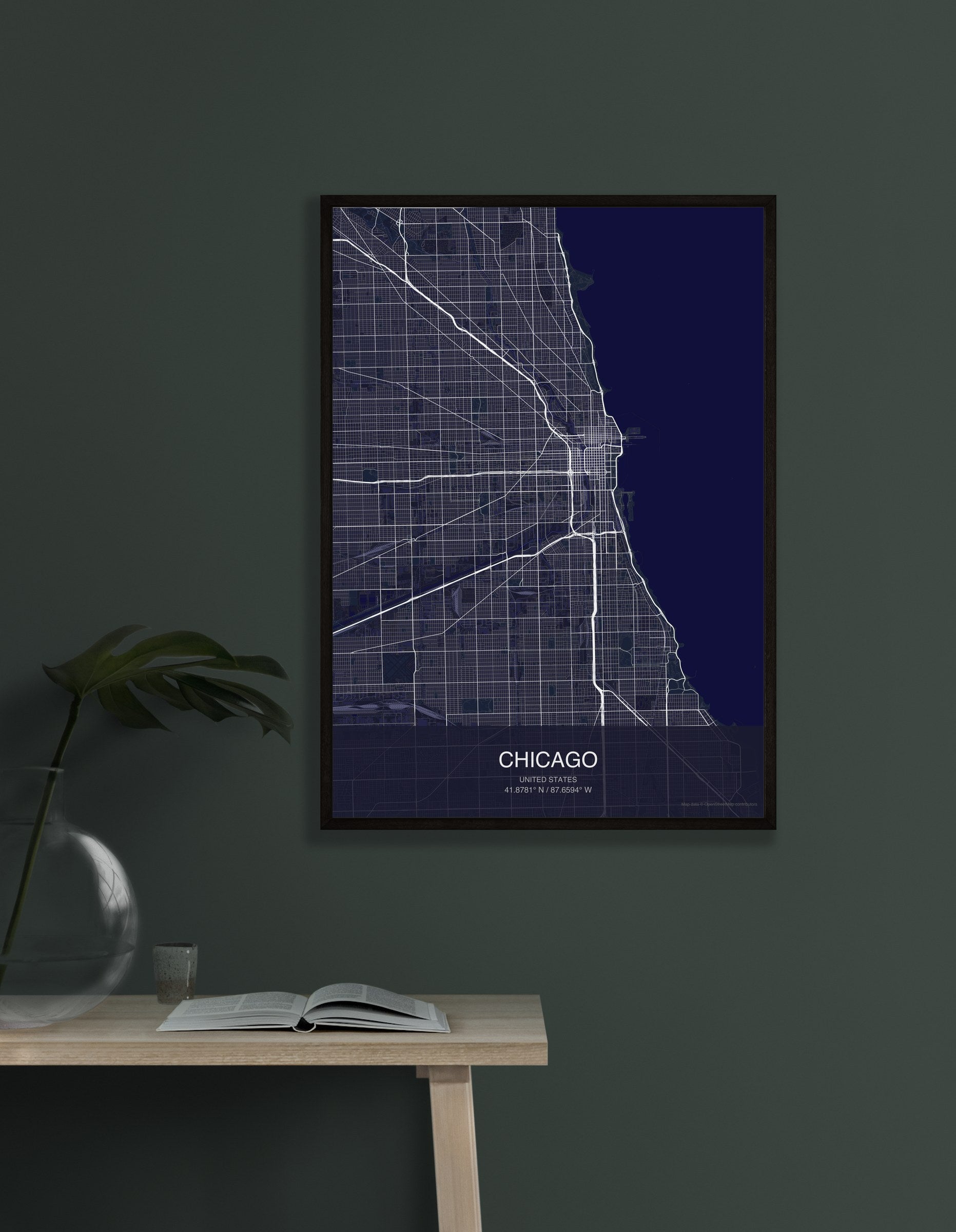 Chicago map digital download - Dark style