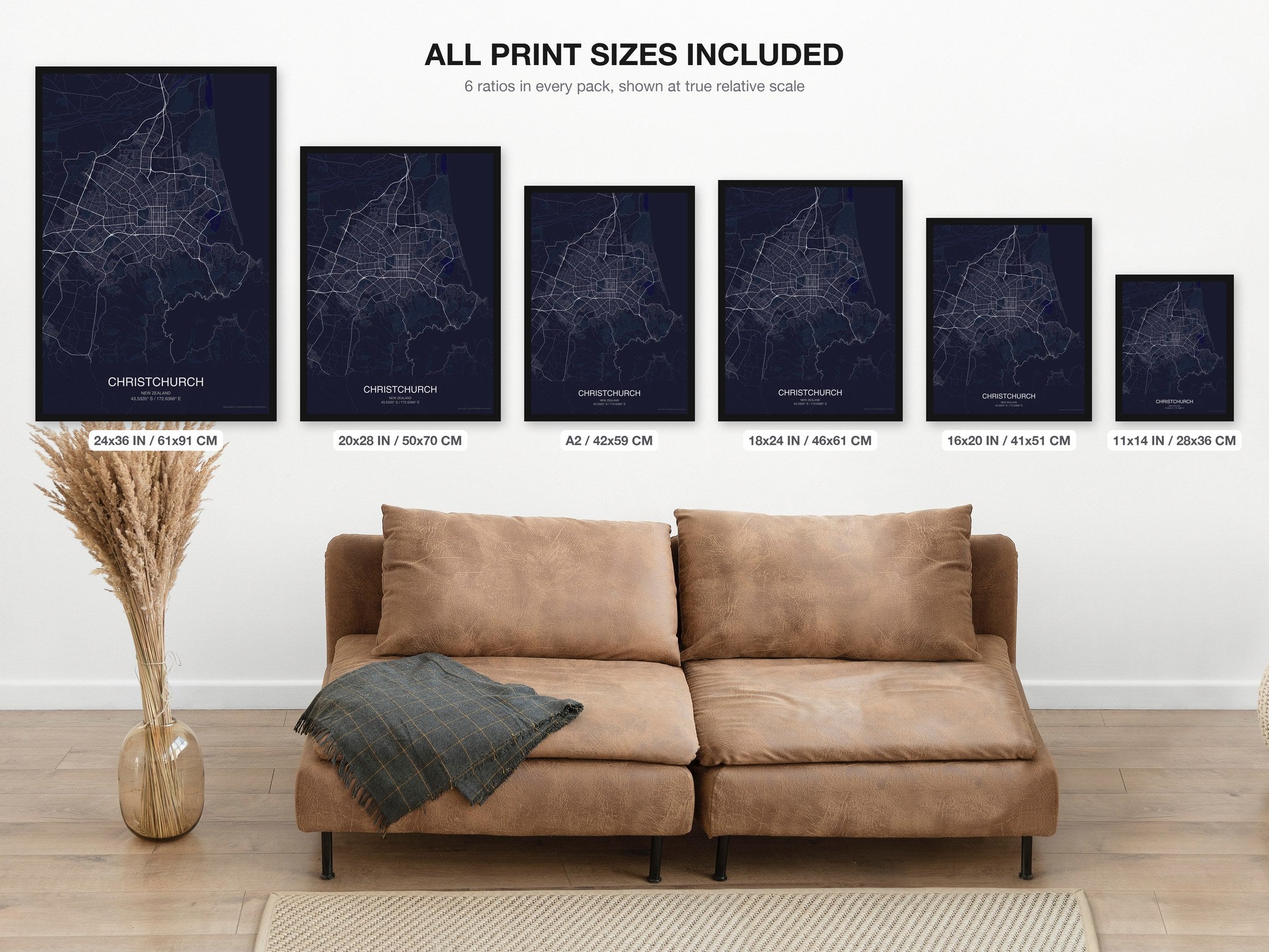 Christchurch map digital download - all print sizes included, Dark