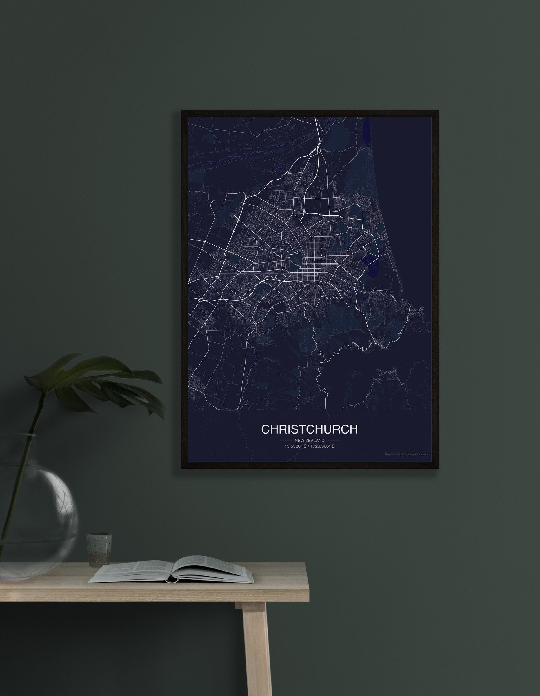 Christchurch map digital download - Dark style