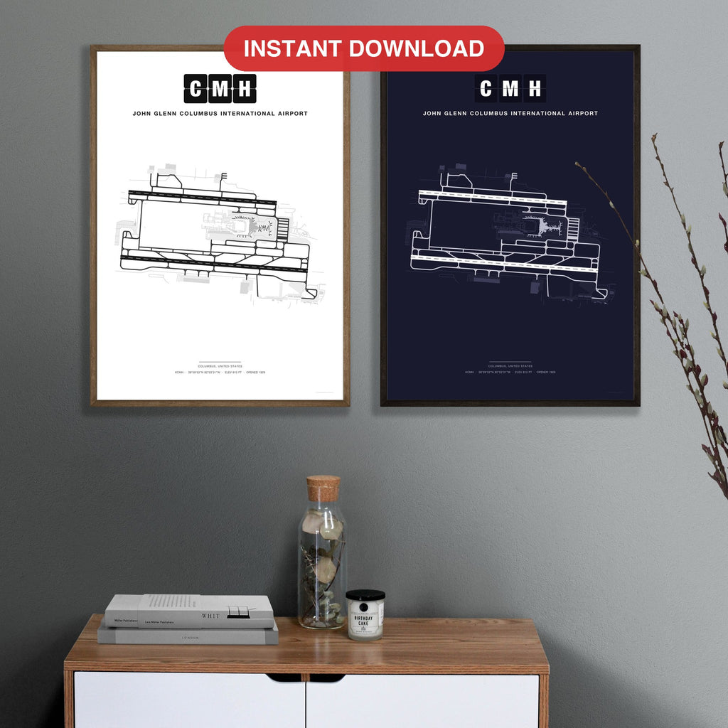 CMH John Glenn Columbus International Airport map - Classic and Dark styles, instant download, square lead