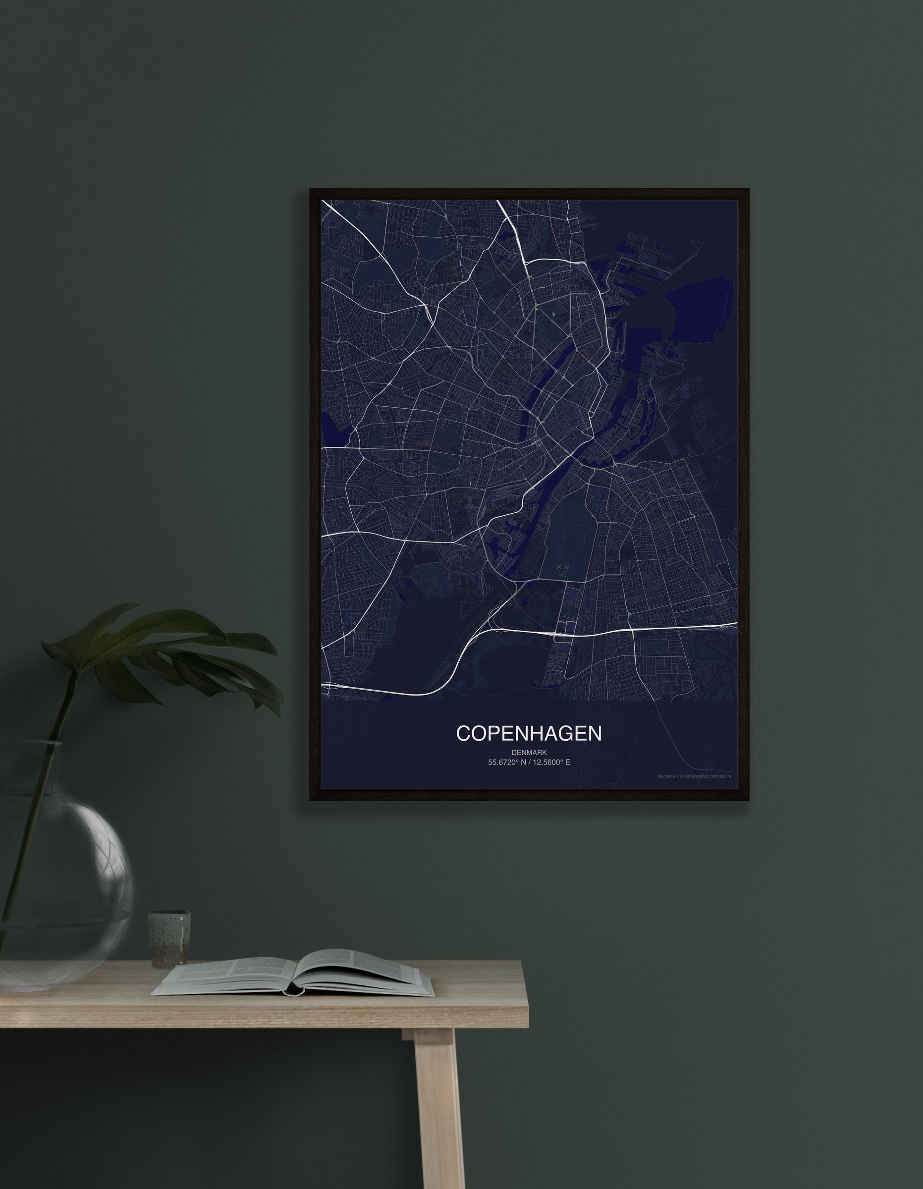 Copenhagen map digital download - Dark style